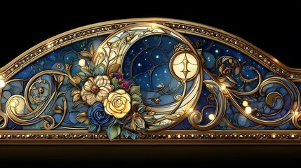 Obraz premium Floral Art Yellow Blue Flowers Leaves Vines Galaxy Background Mandala Patterns Gold Foil Accents