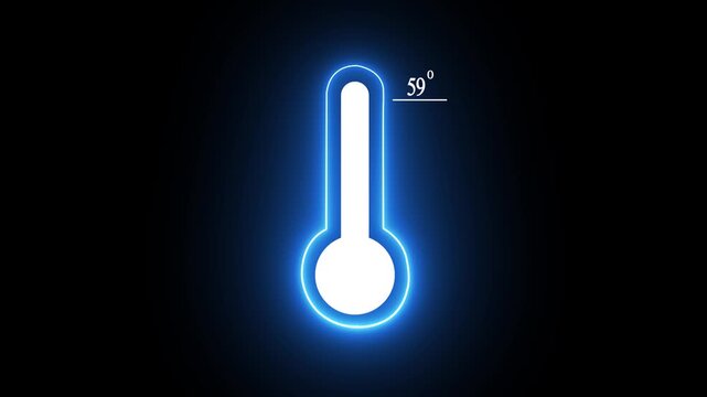 Thats indicates weather temperature 59
 degree increase or decline. Neon Medical thermometer icon 4k animation