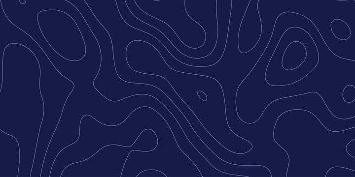 Topographic map contour lines pattern on dark blue background