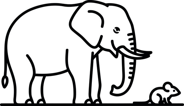 A large elephant and a small mouse standing side by side