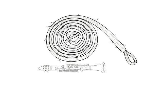 Coiled rope and metal horn instrument.