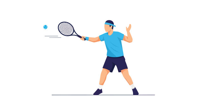 Man Playing Tennis with Racket.