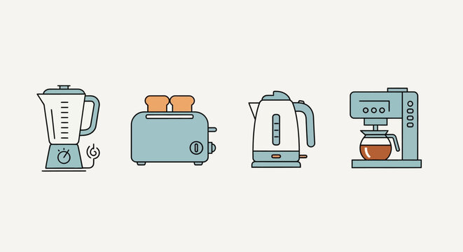 Kitchen appliances in a row.