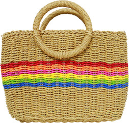 Obraz premium Fashionable women's straw beach bag, handbag style, transparent background.