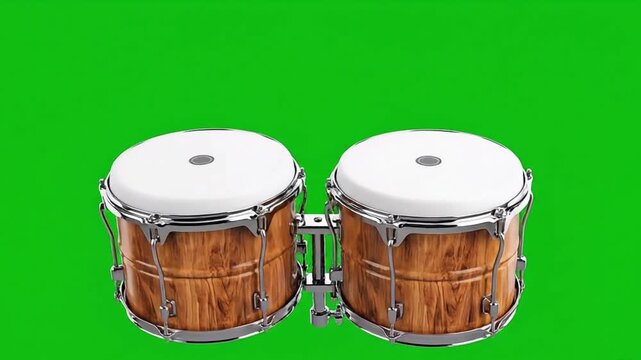Bongo Drums on Green Screen: Musical Instrument for Percussion and Rhythm.
