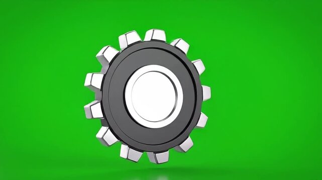 Rotating Gear Mechanism on Green Screen Background for Technical Concepts.