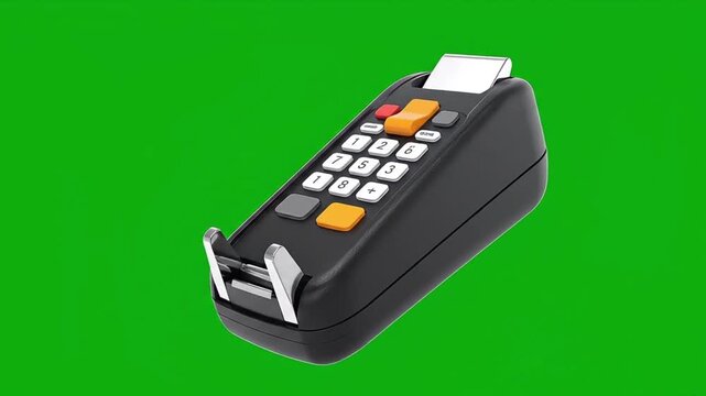 Wireless POS terminal on green screen for retail business transactions.