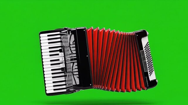 Accordion musical instrument on green screen background for compositing.