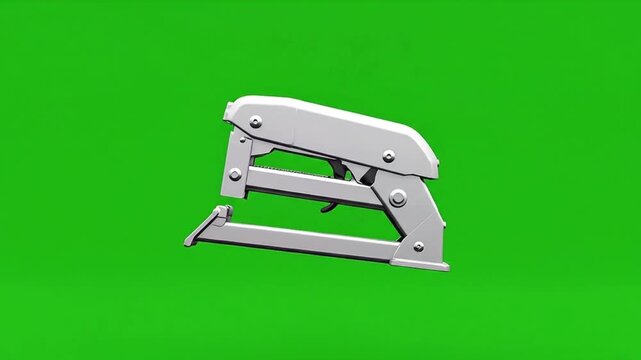 Silver Staple Gun on Green Screen Background for Construction and Office Use.