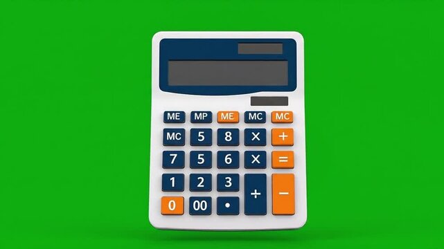 Calculator on Green Screen Background for Financial Calculations and Accounting.