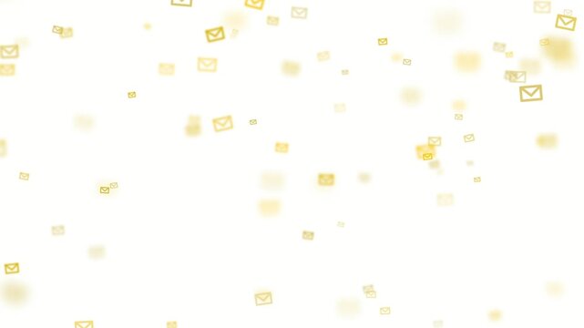 Falling Golden Email Icons on White Background Motion