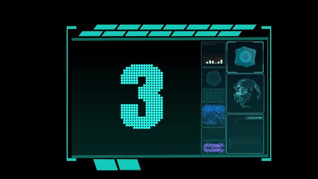 Futuristic Digital Monitor Displaying Numeric Count from One to Twenty-Five on Black Background