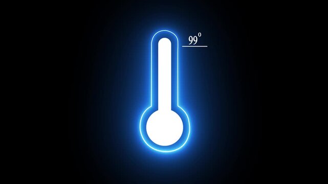 Thats indicates weather temperature 99
 degree increase or decline. Neon Medical thermometer icon 4k animation