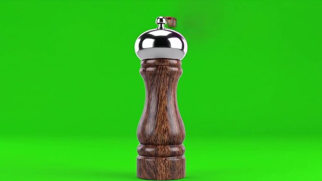 Pepper grinder rotating on green screen kitchenware and food preparation.