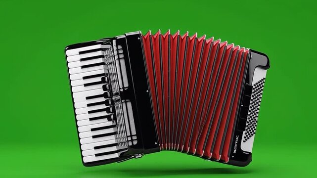 Accordion Musical Instrument on Green Screen Background for Compositing.