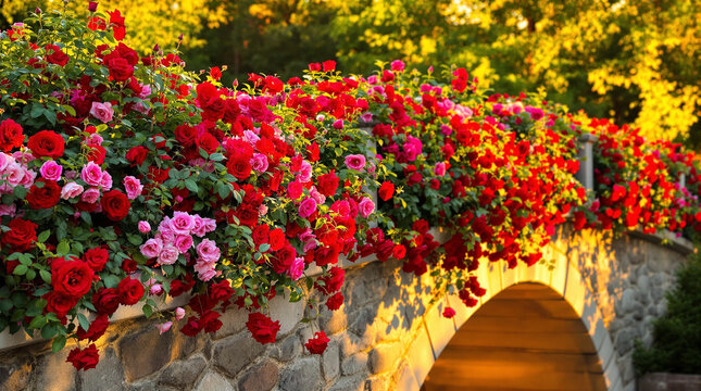 jembatan yang dihiasi dengan mawar-mawar cantik