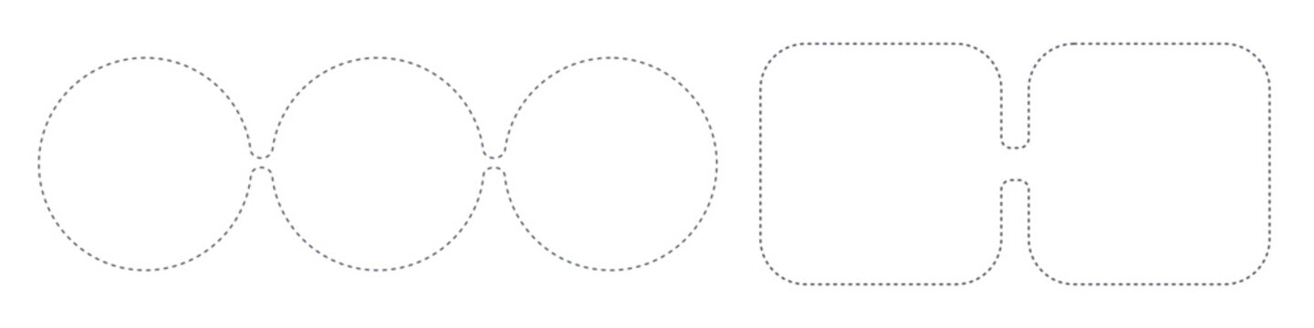Vector illustration featuring three interconnected ovals and two rounded rectangles outlined in dashed lines. Editable vector, transparent background.