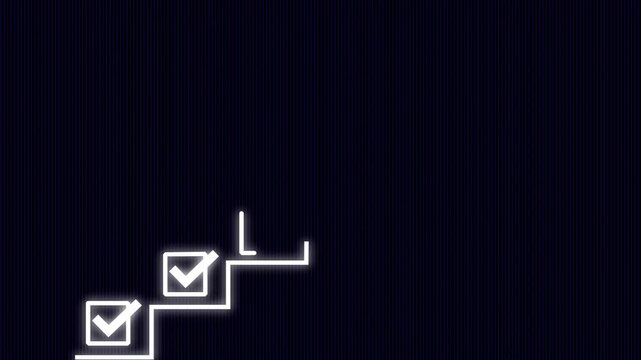 Achievement Pathway, digital checklist with badge, symbolizing goal completion and success in a business setting, coach the way of setting goals, success. Motion graphics of reward concept