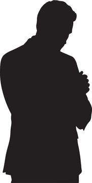 Silhouette of a Businessman in a Suit Adjusting His Sleeve