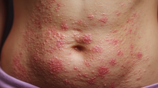 Close-up of Lower Abdomen Skin Showing Fungal Rash Symptoms in Detail