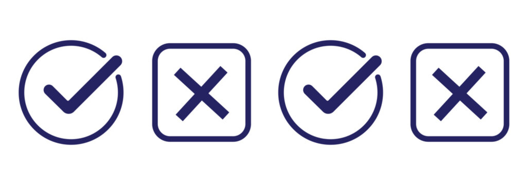 Grunge vector checkmark and cross. Grunge green check mark and red cross mark icon set. brush correct or incorrect sign with circle