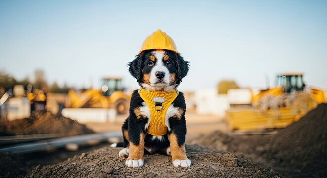 Labor day tribute adorable construction pup celebrates workers' contributions