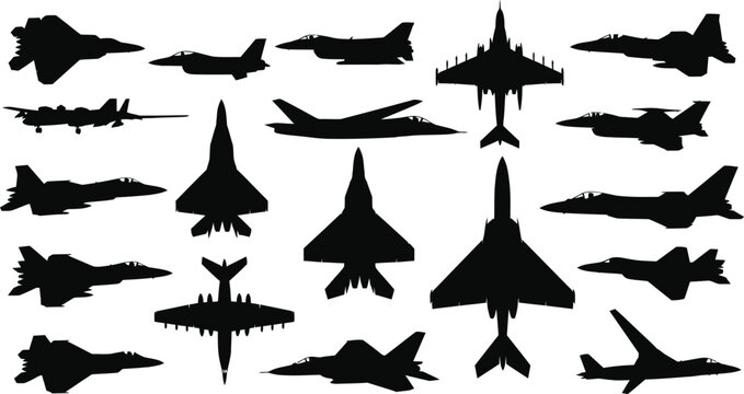 Collection of various military and civilian aircraft silhouettes