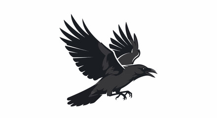 Fototapeta premium A stylized dark bird with open wings soars against a white background
