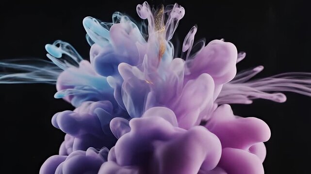 Blue and purple ink clouds colliding against dark background