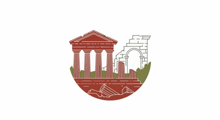 Fototapeta premium Ancient architectural ruins with columns and arches, depicting decay and history
