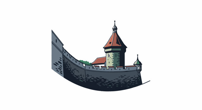 Ancient stone fortress with crenellated walls and a tall central tower