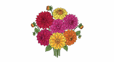 Obraz premium A vibrant bouquet of colorful dahlias on a white background