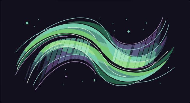 Abstract aurora borealis with glowing stars against a dark night sky