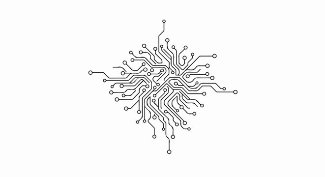 Abstract circuit board pattern with intricate lines and circular connections