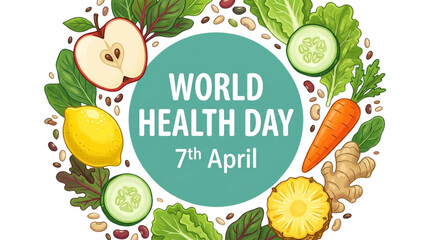 Obraz premium Healthy Food Circle for World Health Day Promotion and Wellness Marketing