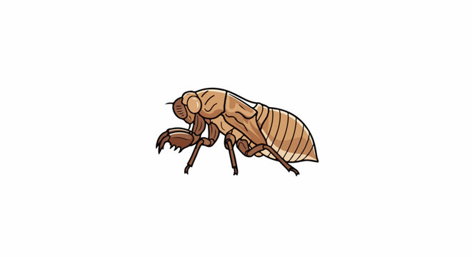 A detailed illustration of a light brown cicada exoskeleton on a white background