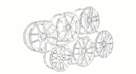 Fototapeta premium A collection of detailed, stylized sketches of vehicle wheels