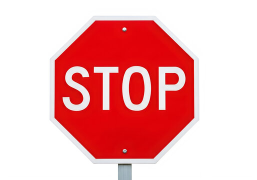 Red octagonal road stop sign isolated on white background