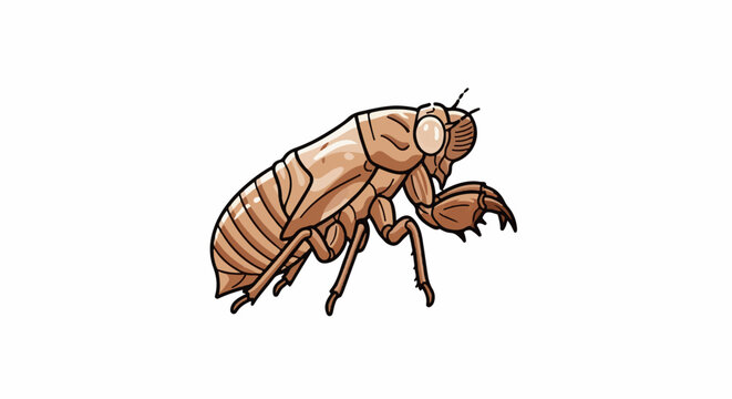 Brown cicada exoskeleton illustration with segmented body and legs