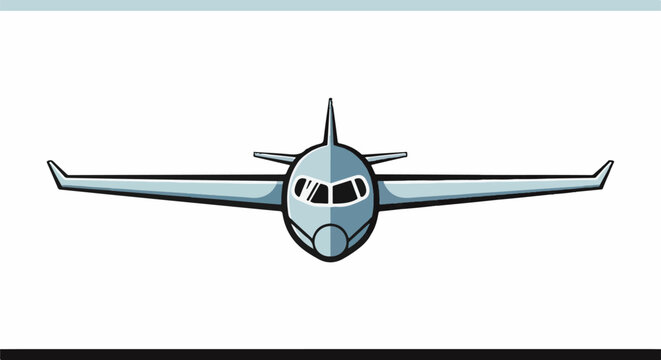A front-facing cartoon jetliner with light blue fuselage and wings