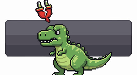Obraz premium A pixelated green dinosaur with arms raised, facing left