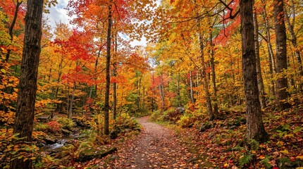 Obraz premium Autumn forest with red and yellow leaves