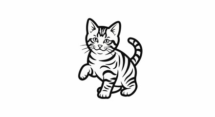 Obraz premium A playful black and white striped cat stands on its hind legs, front paw raised