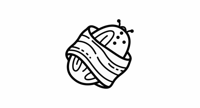 A simple cartoon doodle of a ladybug wrapped in a ribbon