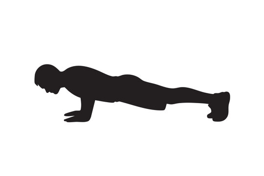 Fitness man doing push ups silhouette for home workout and bodyweight training concept.