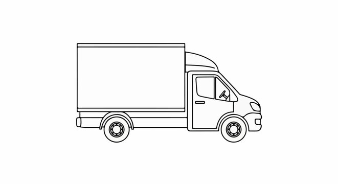 A simple line drawing of a box truck, viewed from the side