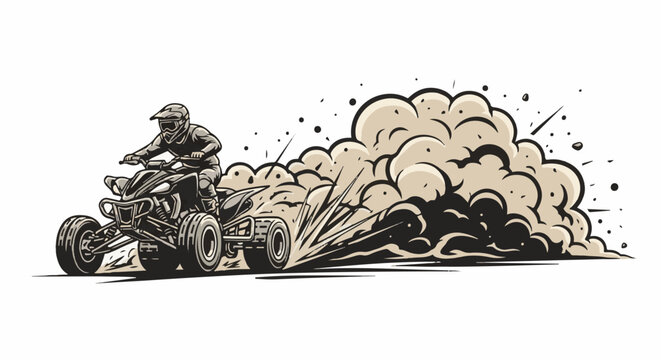 A person on an all-terrain vehicle kicking up a large cloud of dust