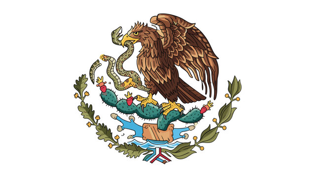Detailed emblem featuring an eagle perched on a cactus eating a snake, a traditional symbol with rich cultural and historical significance.