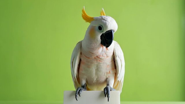 Cockatoo Perched on Block, Stock Video Footage, Green Screen Background
