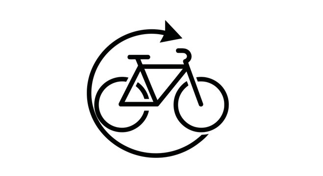 Simple black bicycle icon with circular arrow indicating rotation or cycling